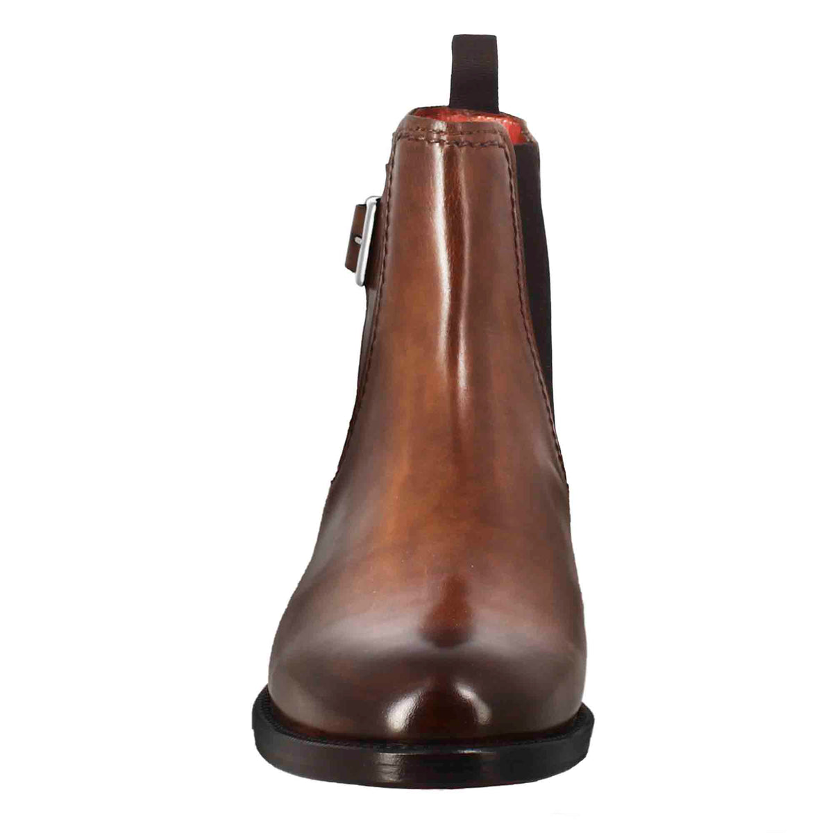 Stivaletto da donna liscio con tacco basso in pelle liscia colore marrone chiaro con fibbia laterale - LeonardoShoes