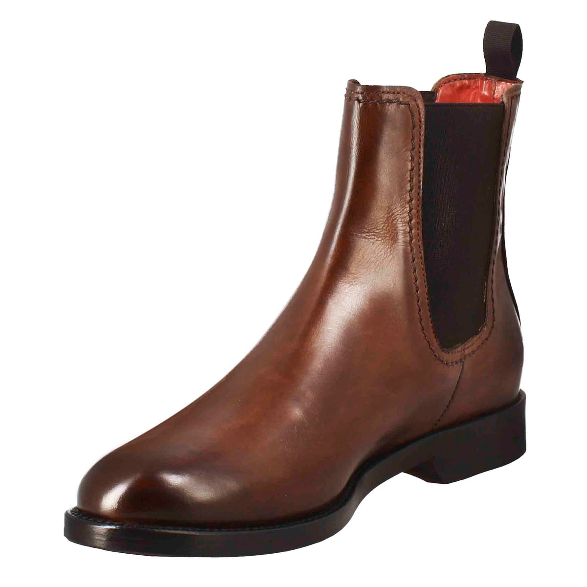 Stivaletto da donna liscio con tacco basso in pelle liscia colore marrone chiaro con fibbia laterale - LeonardoShoes