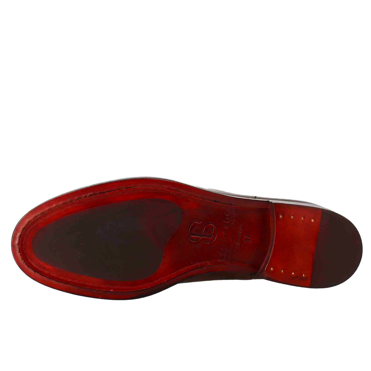 Stivaletto da donna liscio con tacco basso in pelle liscia colore marrone chiaro con fibbia laterale - LeonardoShoes