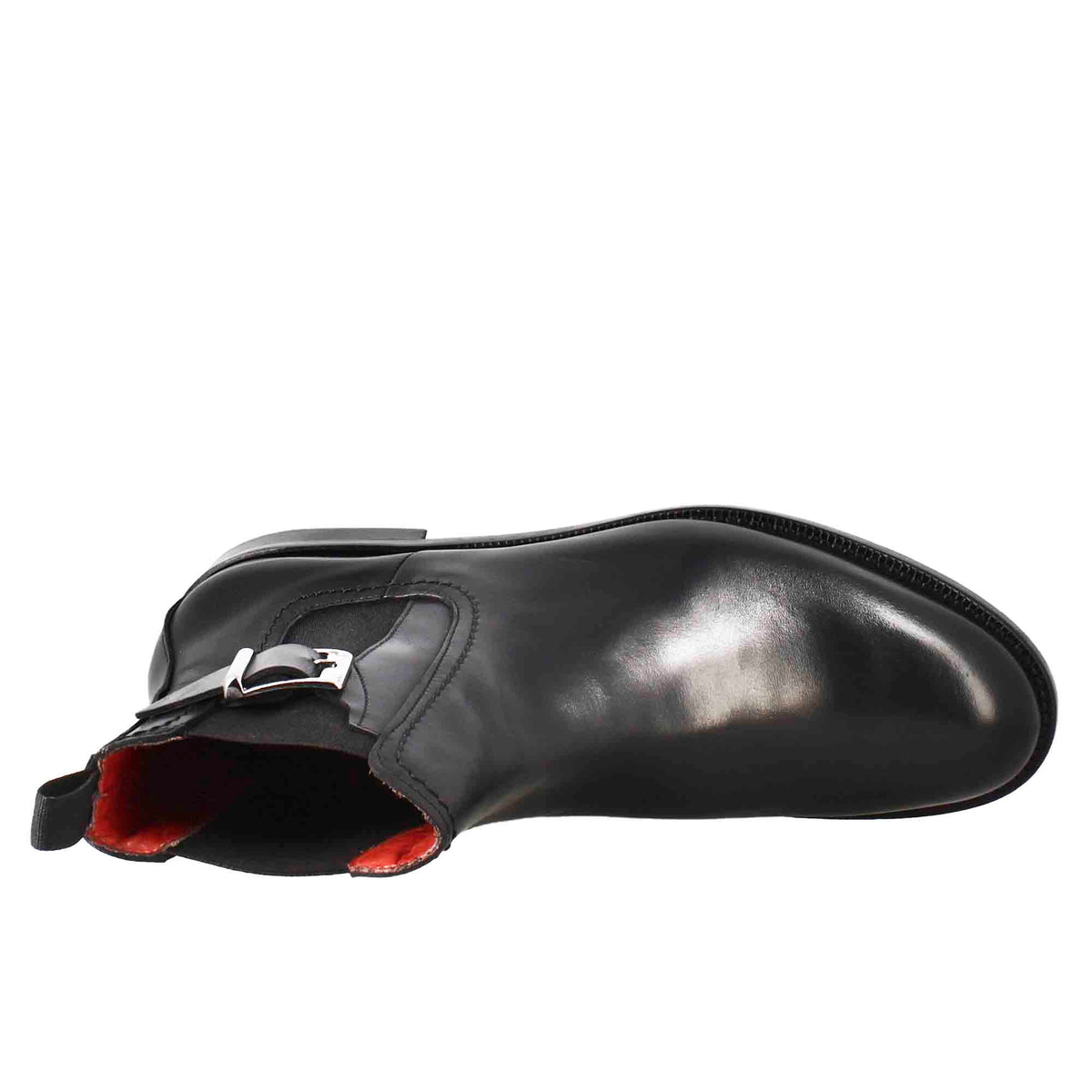 Stivaletto da donna liscio con tacco basso in pelle liscia colore nero con fibbia laterale - LeonardoShoes