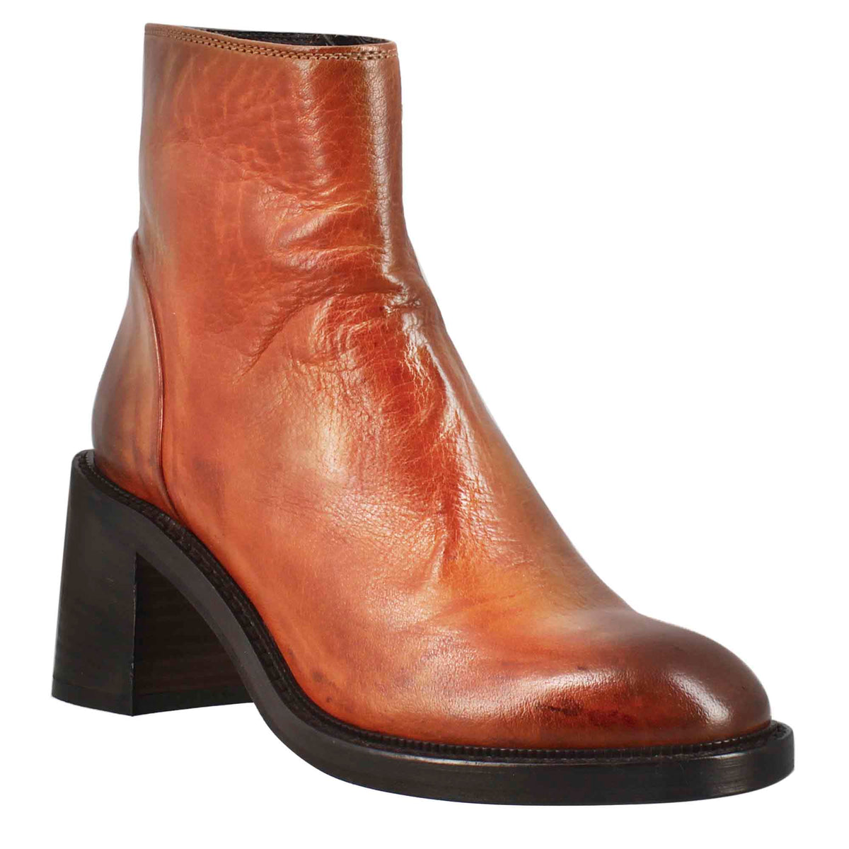 Stivaletto diver basso da donna con tacco in pelle lavata colore cuoio scuro - LeonardoShoes