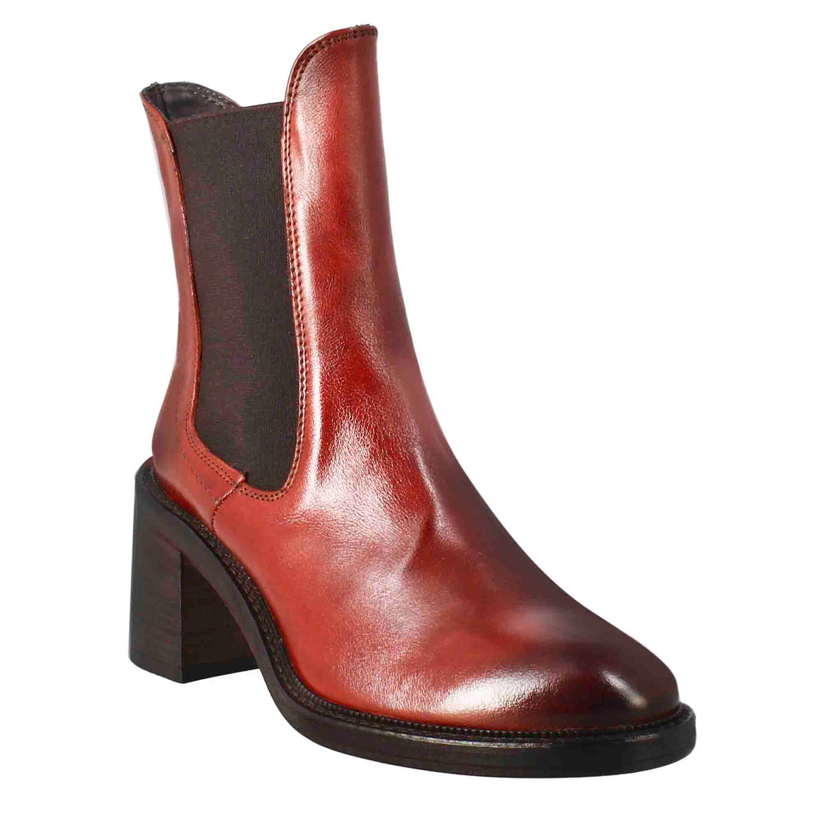 Stivaletto chelsea da donna con tacco in pelle lavata colore rosso - LeonardoShoes