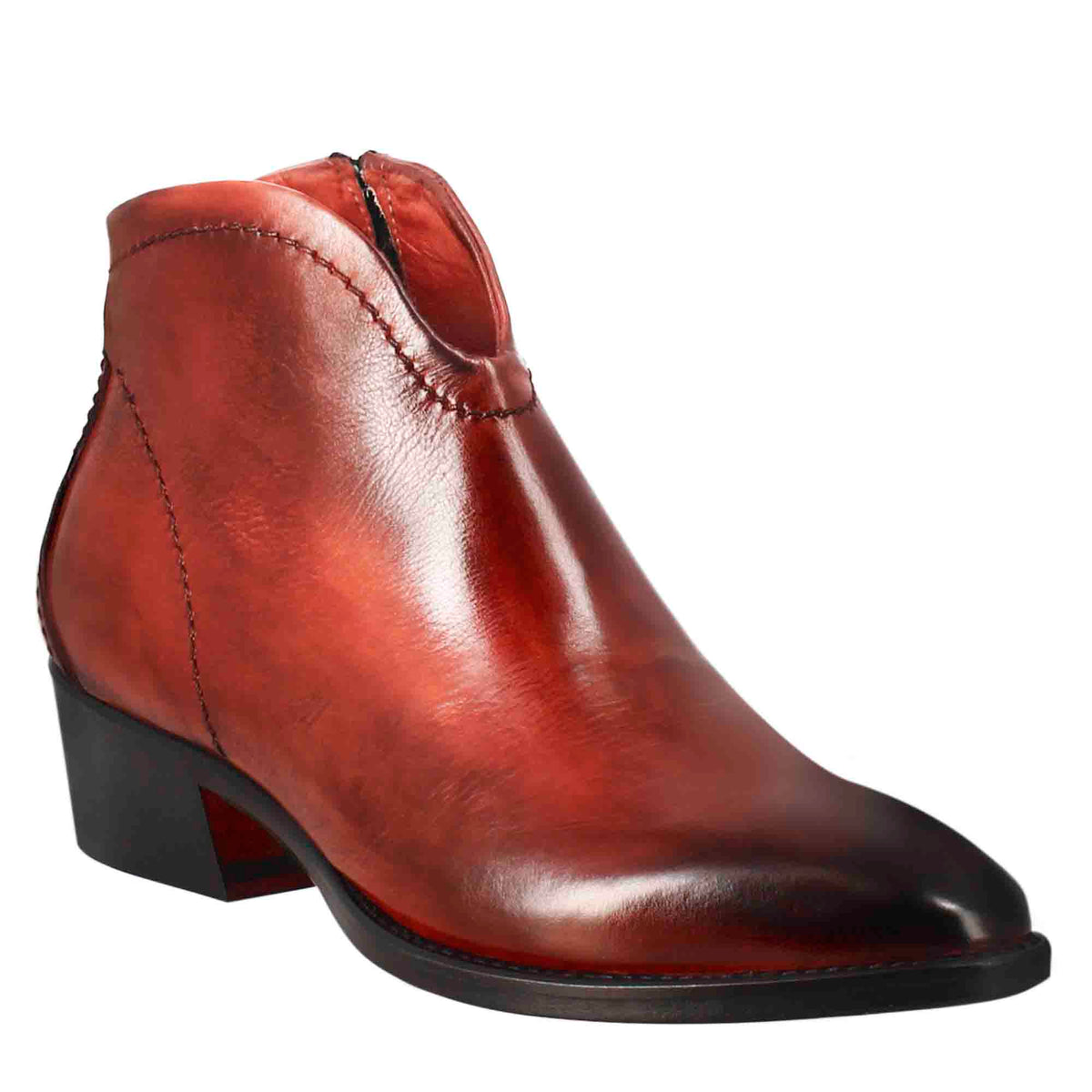 Stivaletto da donna liscio con tacco medio in pelle colore rosso - LeonardoShoes