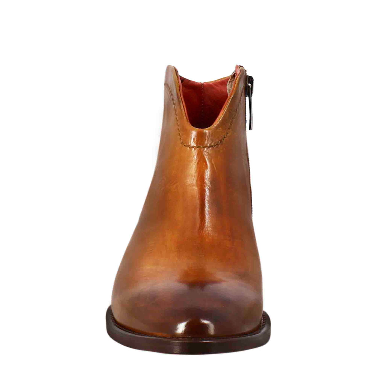 Stivaletto da donna liscio con tacco medio in pelle colore marrone chiaro - LeonardoShoes