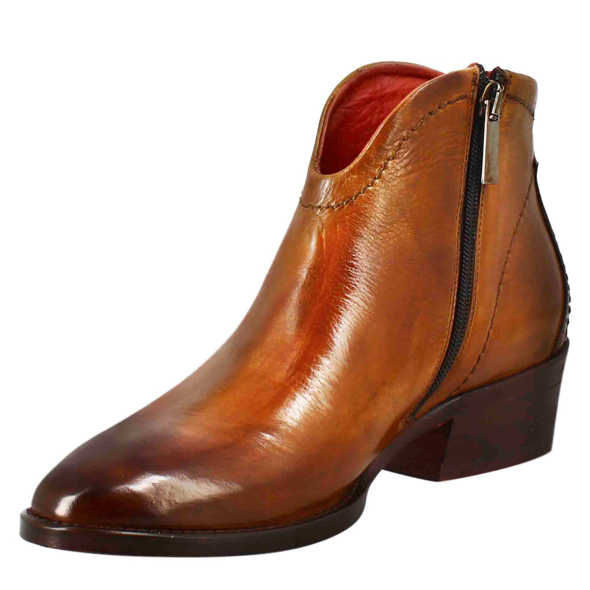 Stivaletto da donna liscio con tacco medio in pelle colore marrone chiaro - LeonardoShoes
