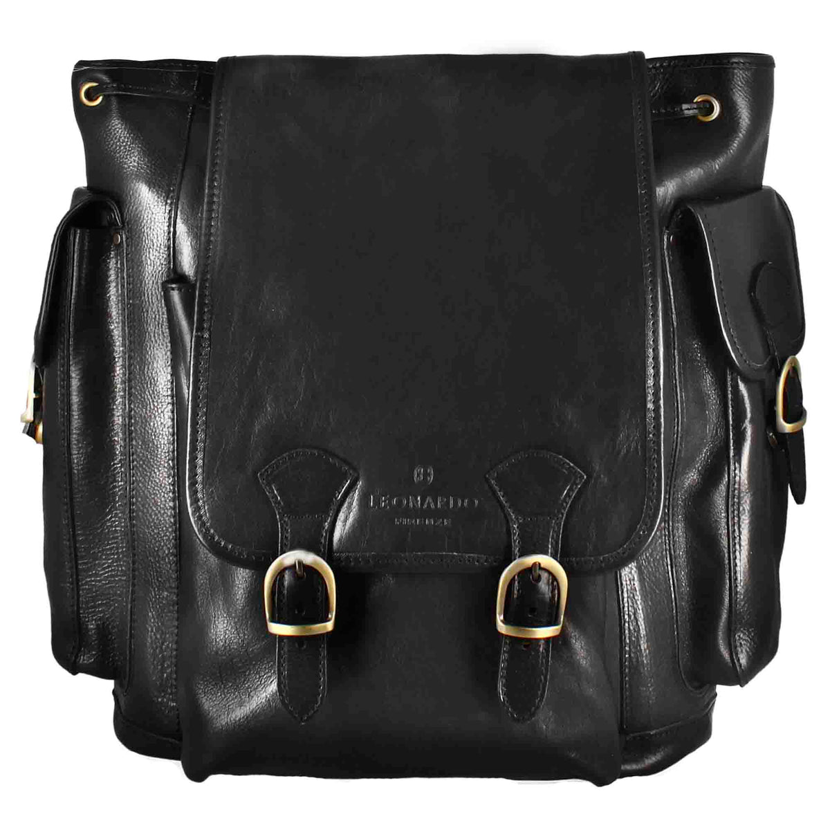 Zaino Multitasche da uomo in pelle pieno fiore chiusura con fibbie colore nero - LeonardoShoes