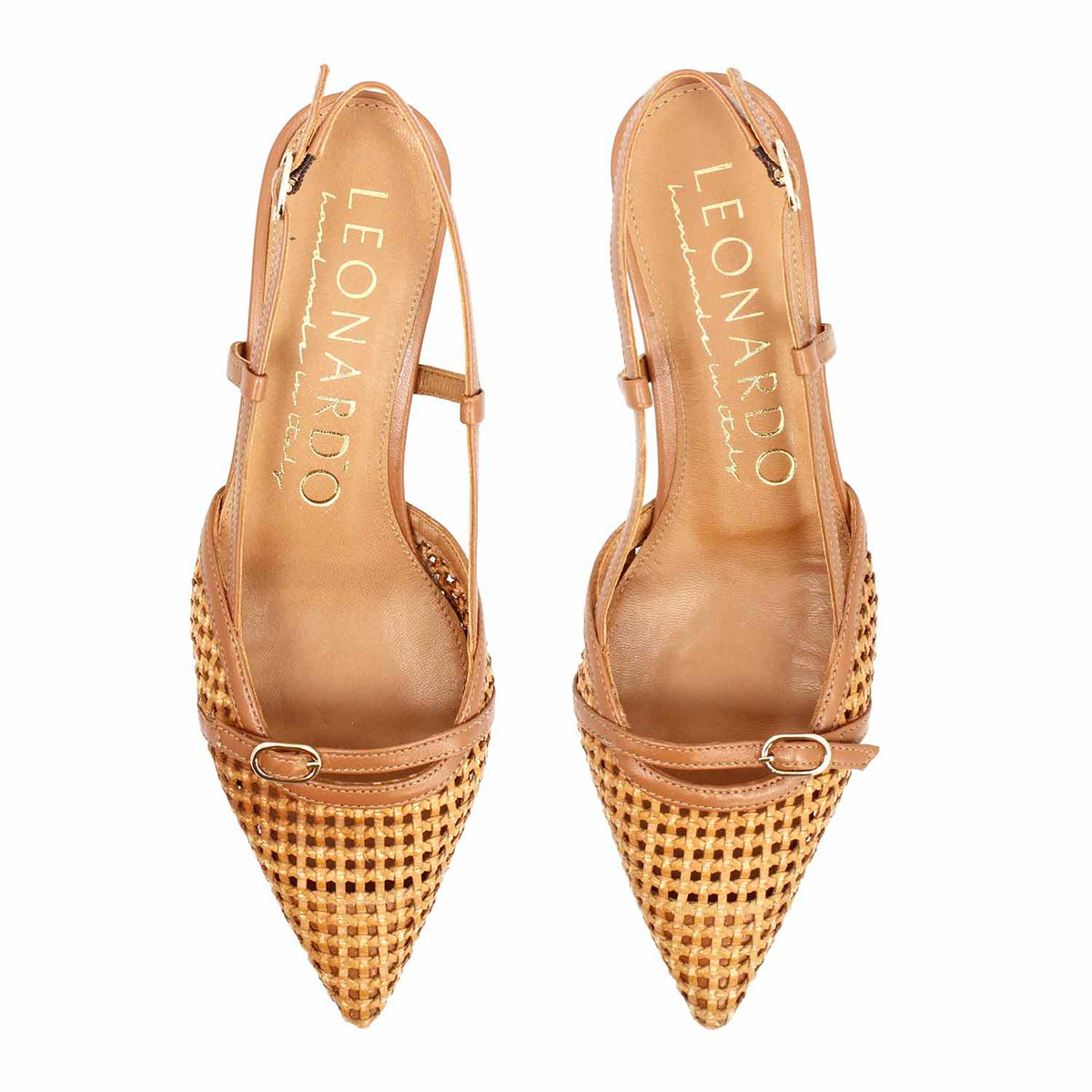 Aminta Sandalo slingback artigianale in pelle intrecciata marrone - LeonardoShoes