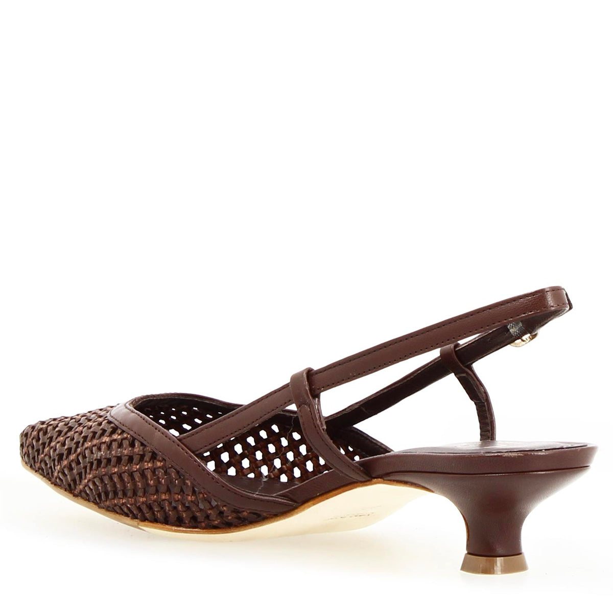 Aminta Sandalo slingback artigianale in pelle intrecciata moro - LeonardoShoes