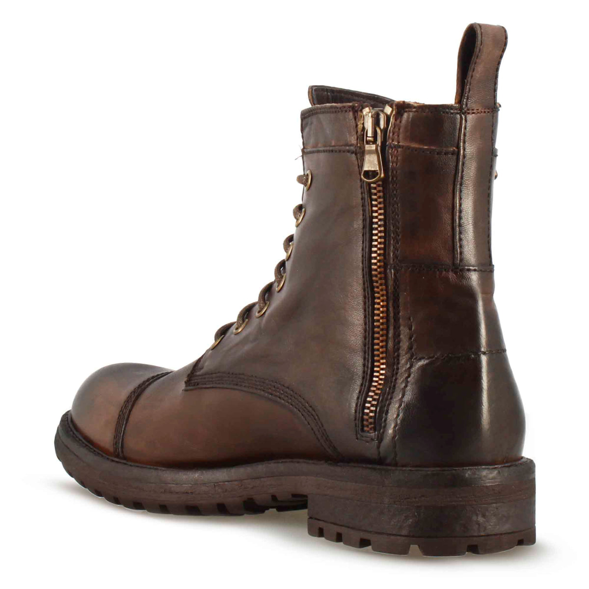 Anfibio da uomo in pelle marrone scuro con allacciatura e cerniera - LeonardoShoes
