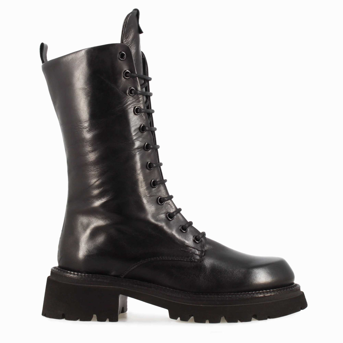 Stivaletto anfibio da donna in vera pelle colore nero con allacciatura - LeonardoShoes