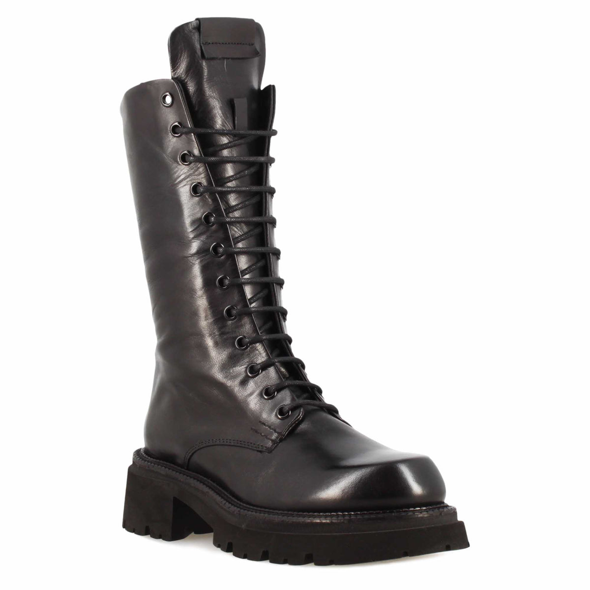 Stivaletto anfibio da donna in vera pelle colore nero con allacciatura - LeonardoShoes