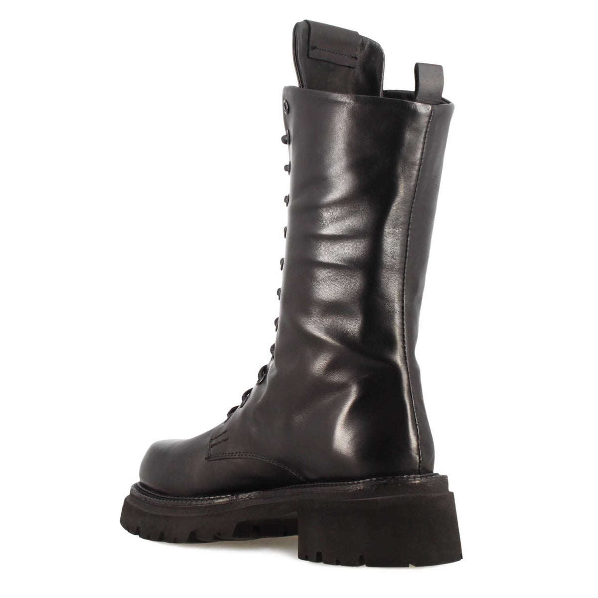 Stivaletto anfibio da donna in vera pelle colore nero con allacciatura - LeonardoShoes