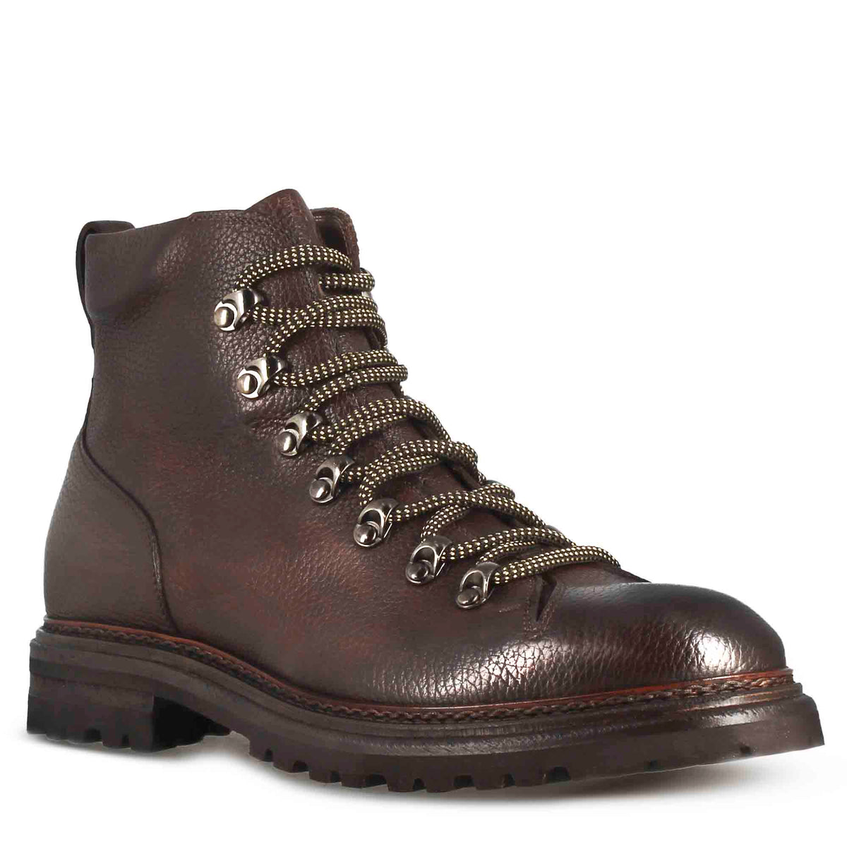 Anfibio in pelle colore marrone con allacciatura e suola in gomma - LeonardoShoes