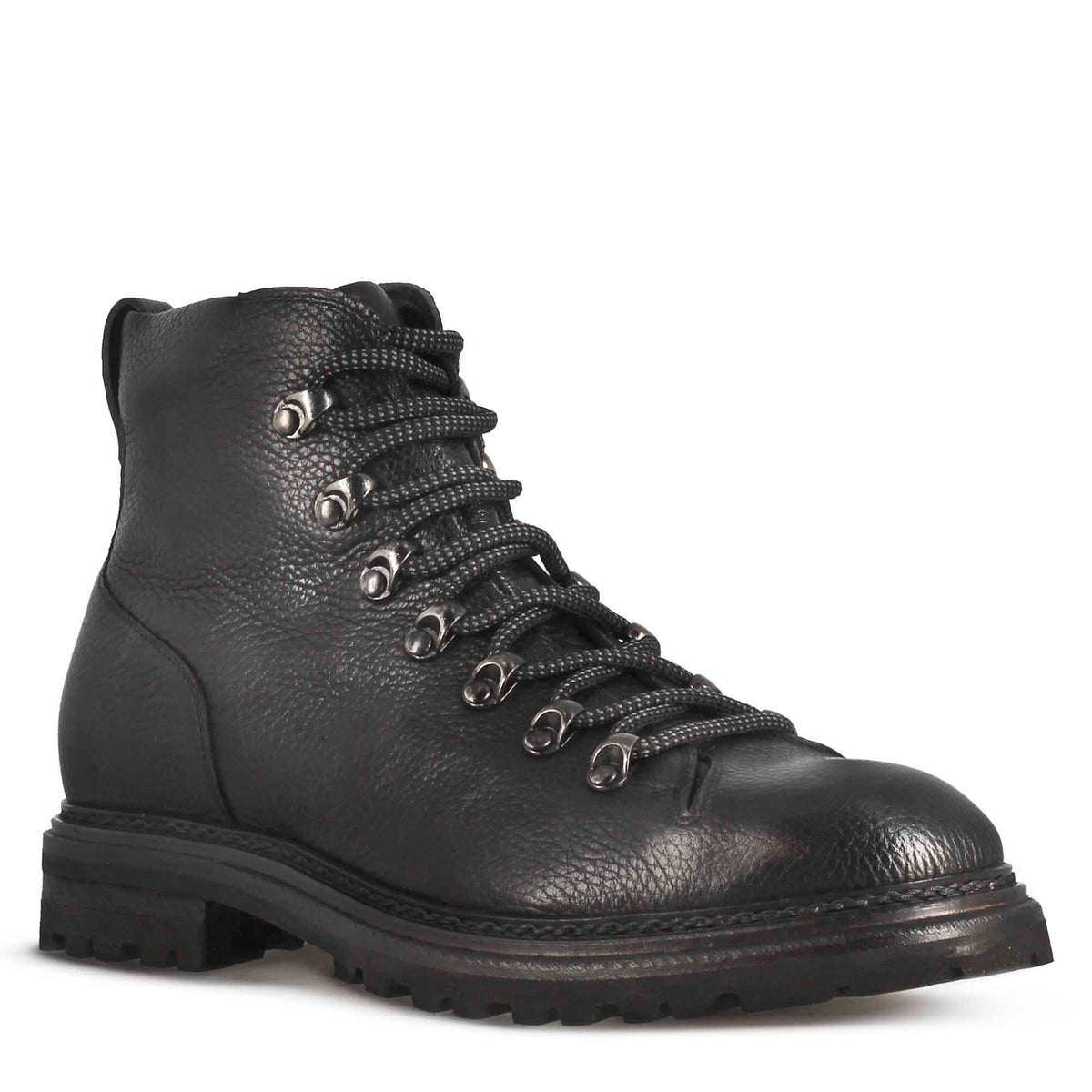 Anfibio in pelle colore nero con allacciatura e suola in gomma - LeonardoShoes