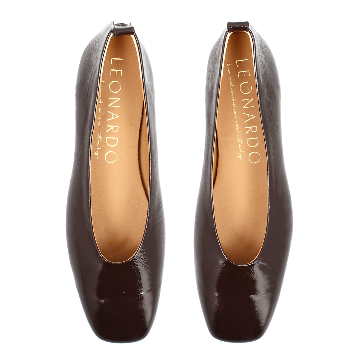 Ballerina artigianale da donna in pelle lucida marrone scuro - LeonardoShoes