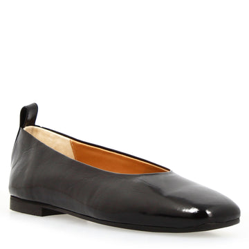 Ballerina artigianale da donna in pelle lucida colore nero - LeonardoShoes