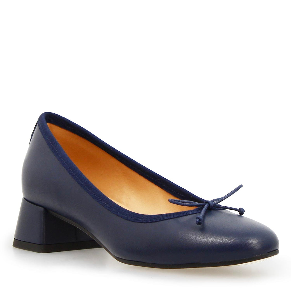 Ballerina tacco medio in pelle blu foderata Flaminia - LeonardoShoes