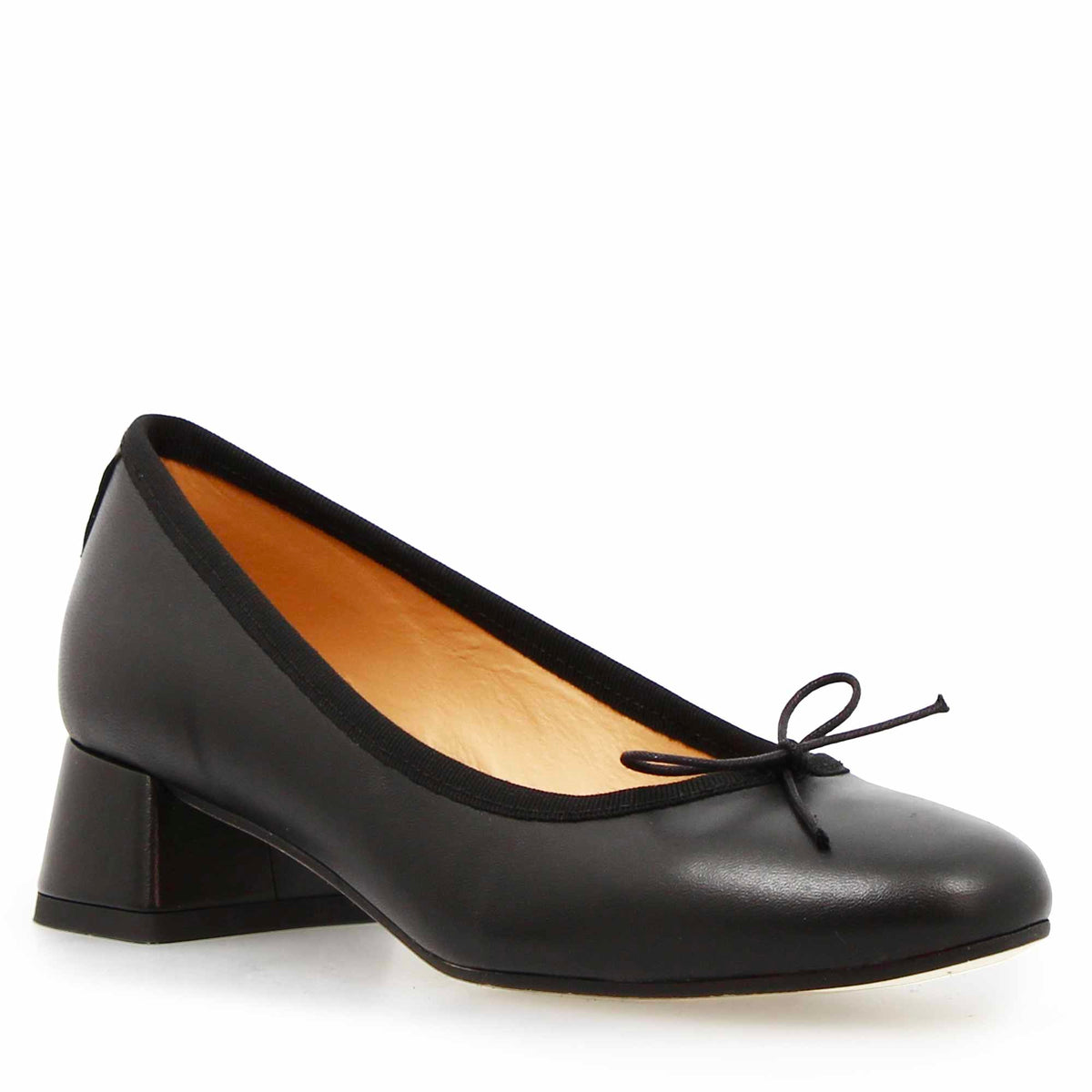 Ballerina nera foderata Flaminia in pelle tacco medio - LeonardoShoes