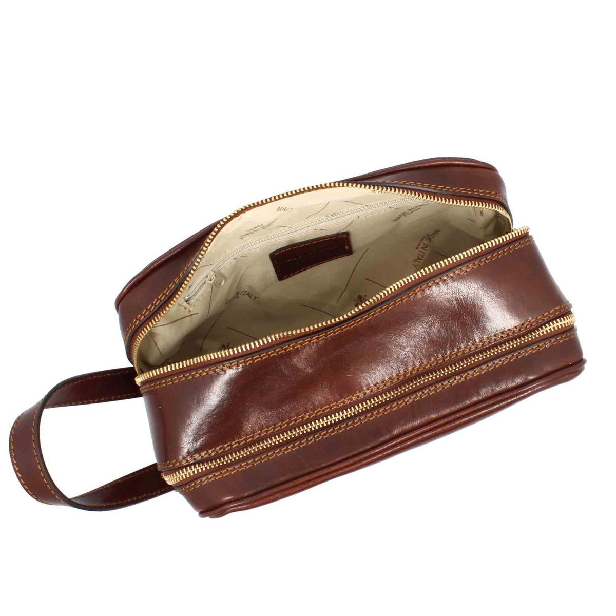 Necessaire doppio grande in pelle pieno fiore con doppia zip e tasca utility - LeonardoShoes