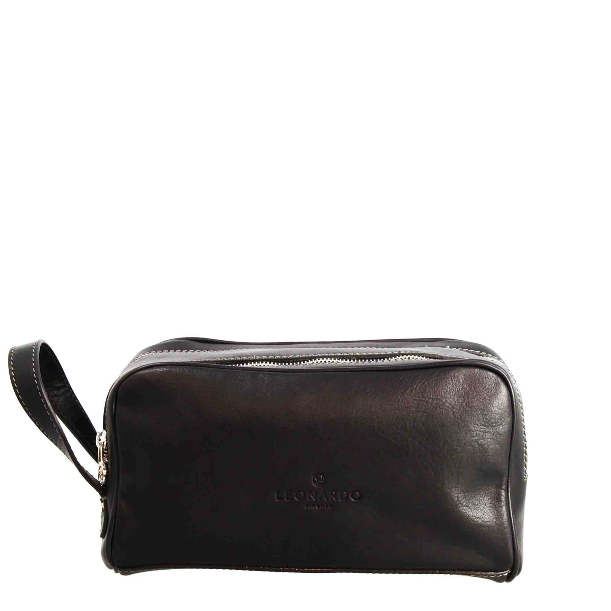 Necessaire doppio grande in pelle pieno fiore con doppia zip e tasca utility - LeonardoShoes