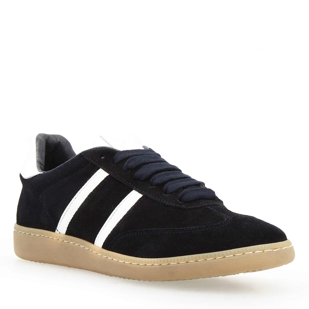 Sneaker artigianale da donna in pelle colore bianco e blu - LeonardoShoes