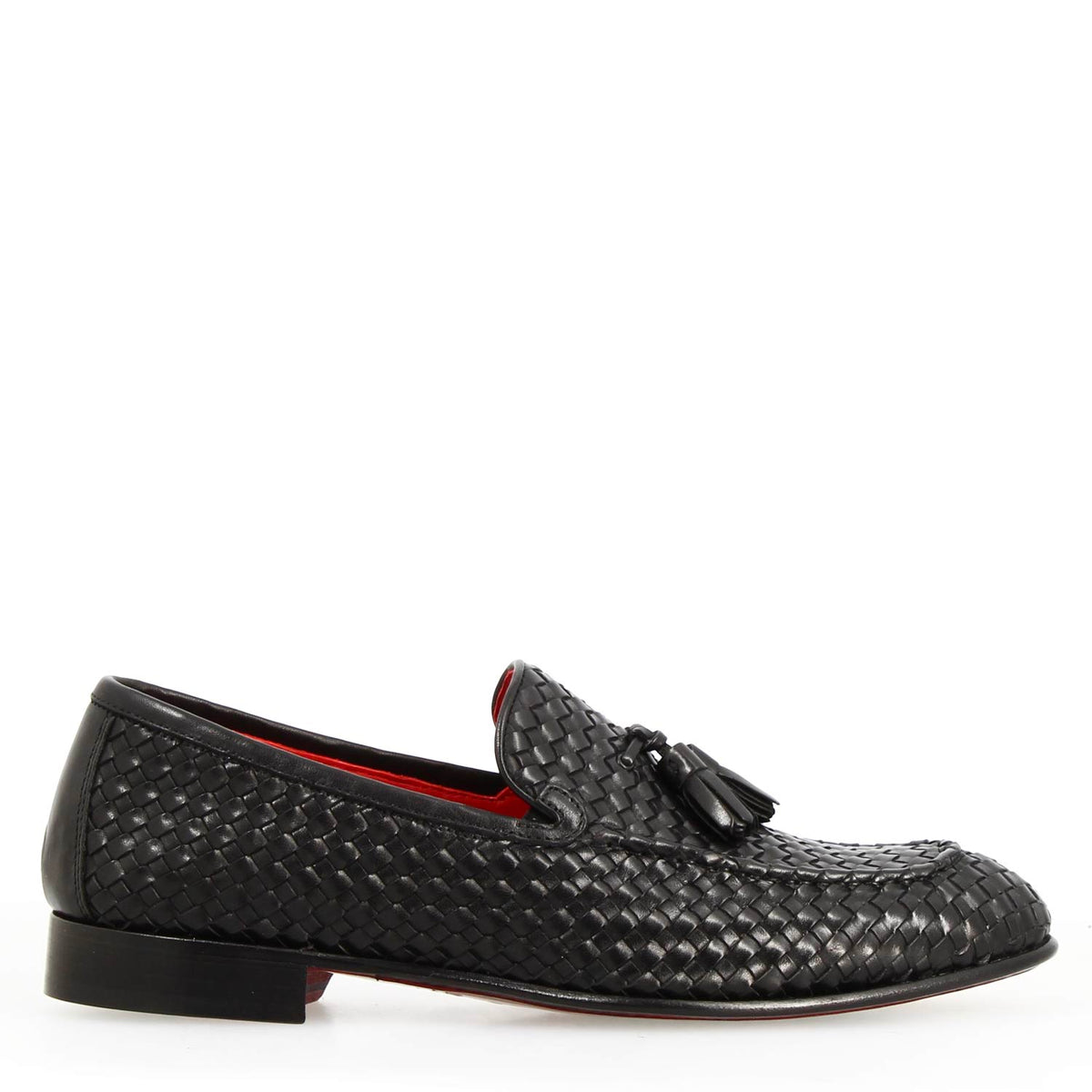 Black woven leather moccasin Novello for men