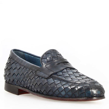 Mocassino Ludovico da uomo in pelle intrecciata blu