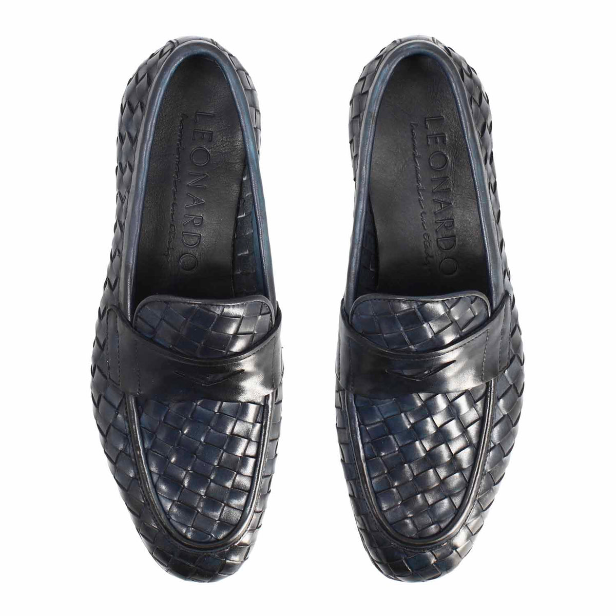 Mocassino Ludovico da uomo in pelle intrecciata blu