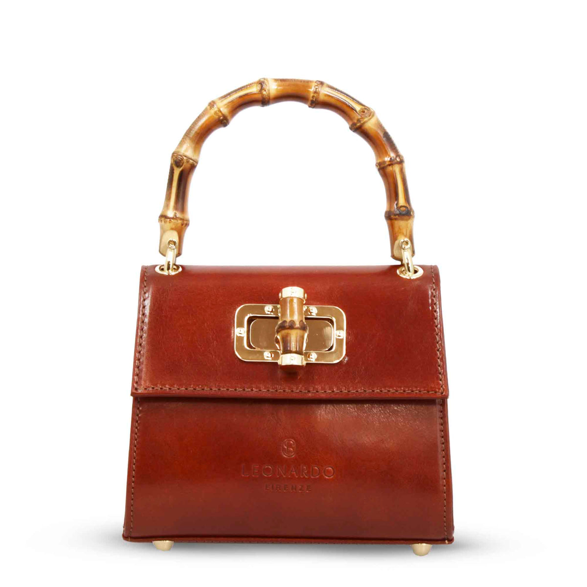 Borsa a mano artigianale da donna in pelle marrone con manico bambù - LeonardoShoes