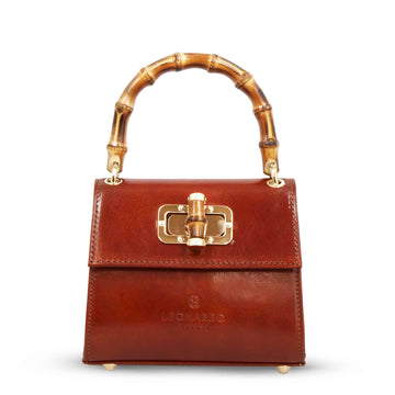 Borsa a mano artigianale da donna in pelle marrone con manico bambù - LeonardoShoes