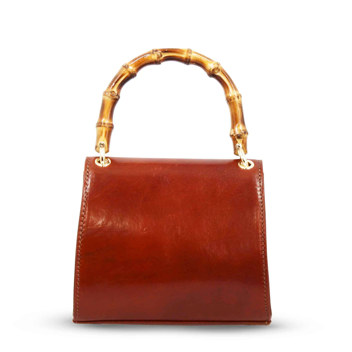 Borsa a mano artigianale da donna in pelle marrone con manico bambù - LeonardoShoes
