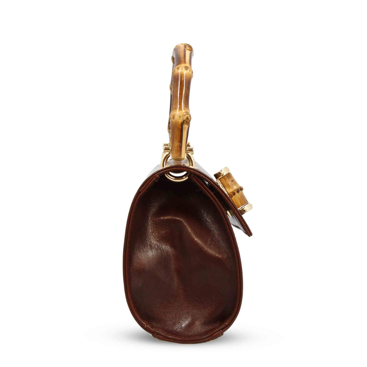 Borsa a mano artigianale da donna in pelle marrone scuro con manico bambù - LeonardoShoes