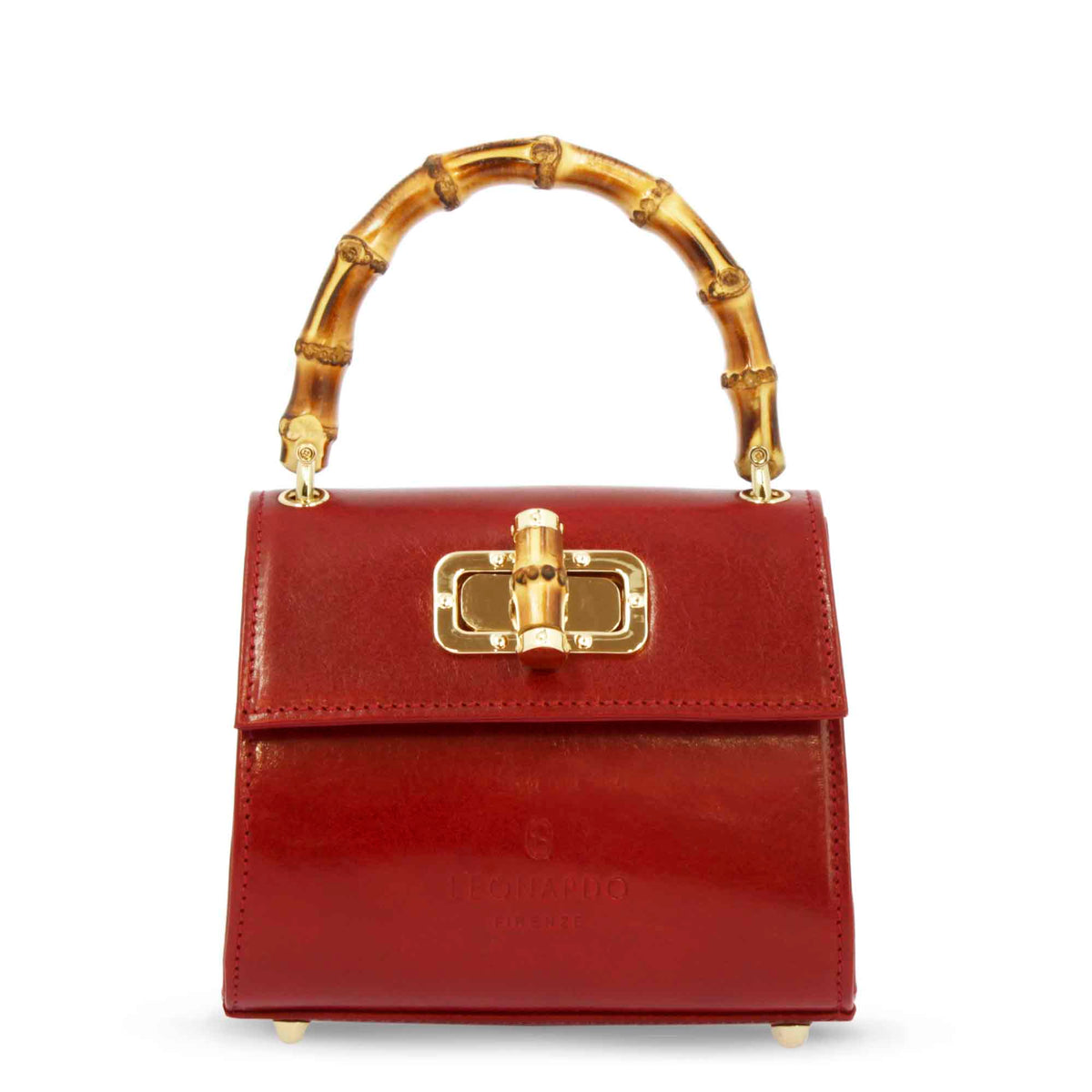 Borsa a mano artigianale da donna in pelle rossa con manico bambù - LeonardoShoes