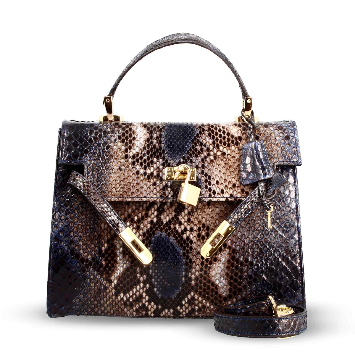 Borsa a mano grande artigianale da donna in pelle pregiata blu