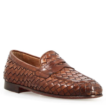 Mocassino Ludovico da uomo in pelle intrecciata marrone
