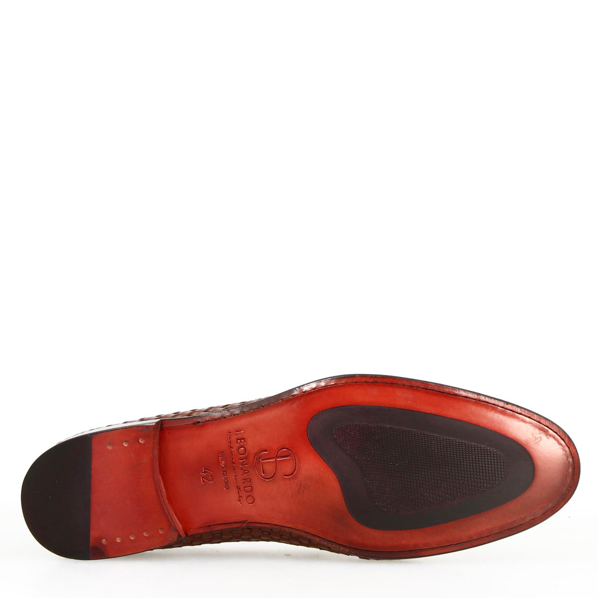 Mocassino Novello da uomo in pelle intrecciata marrone - LeonardoShoes