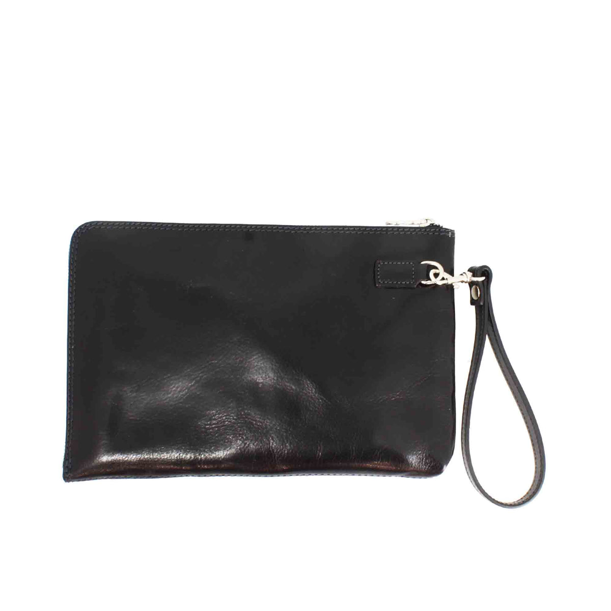 Piattina a mano grande in pelle pieno fiore con chiusura a zip e tre scomparti - LeonardoShoes
