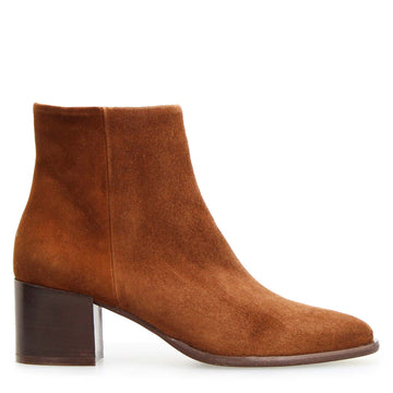 Circe tan suede ankle boot for women with square heel - side view