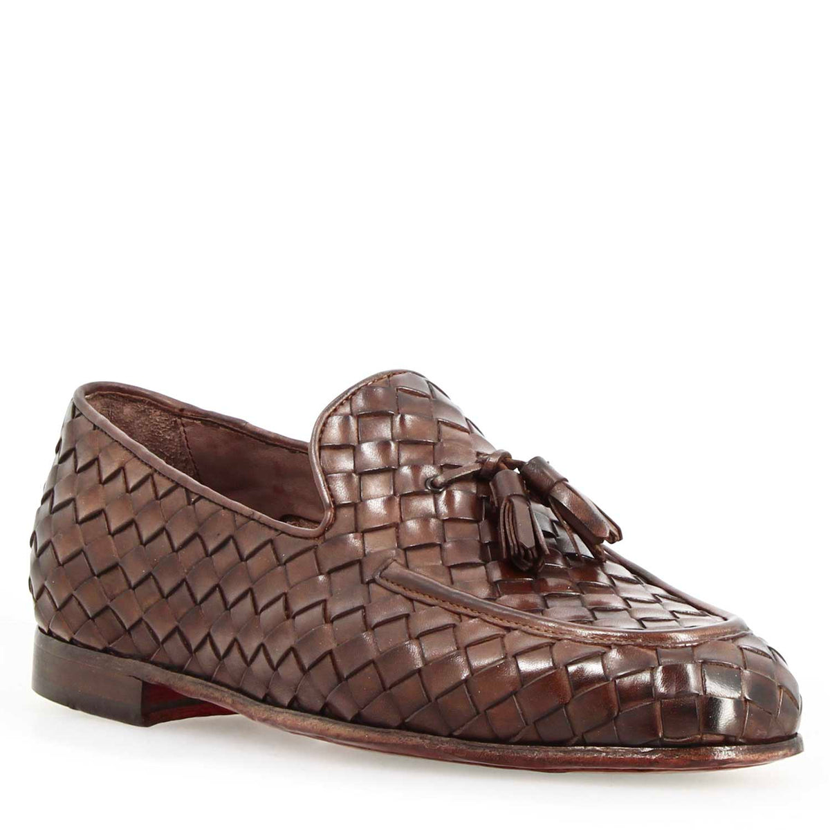 Mocassino Giuliano da uomo in pelle intrecciata moro