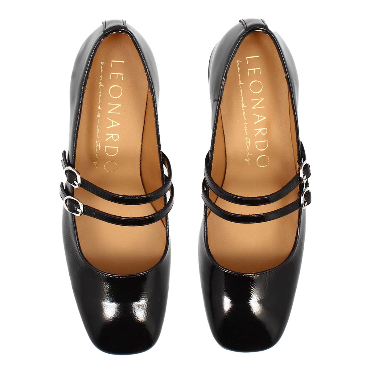 Décolleté Mary Jane in pelle lucida stropicciata colore nero - LeonardoShoes