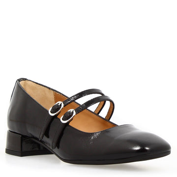 Décolleté Mary Jane in pelle lucida stropicciata colore nero - LeonardoShoes