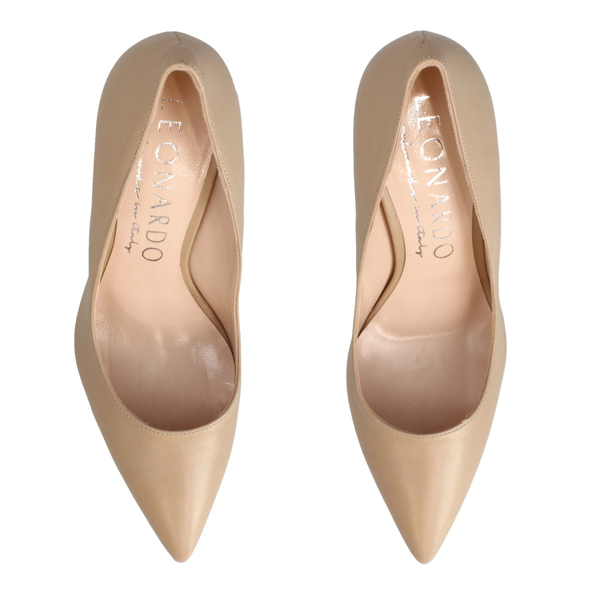Décolleté con tacco alto eleganti da donna fatte a mano in pelle beige - LeonardoShoes