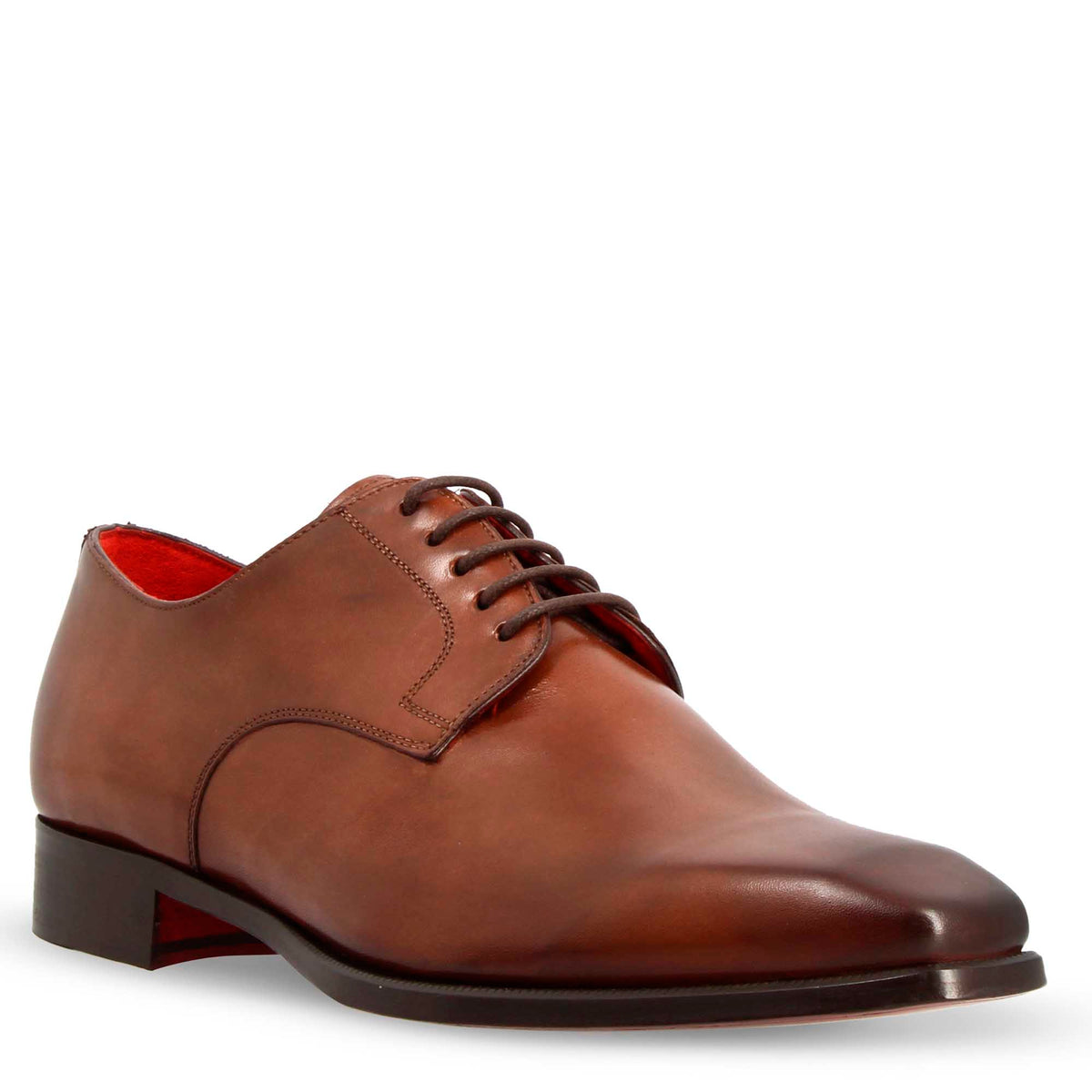Derby da uomo in pelle marrone scuro con punta squadrata con disegno - LeonardoShoes