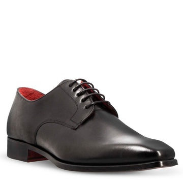 Derby da uomo in pelle colore nero liscia con punta squadrata con disegno - LeonardoShoes