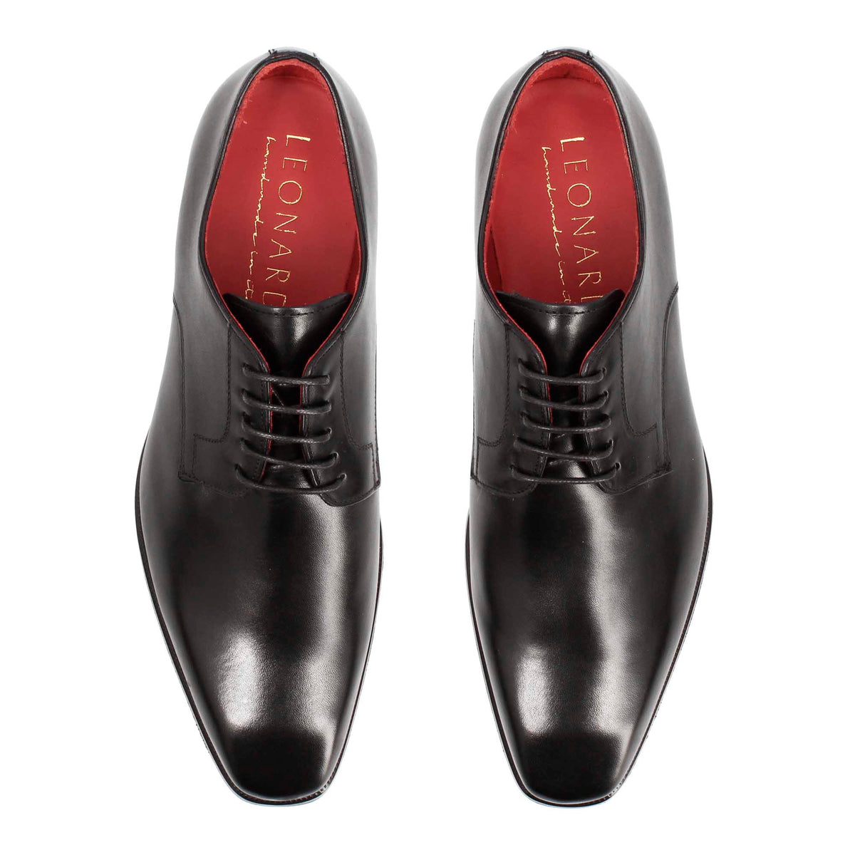Derby da uomo in pelle colore nero liscia con punta squadrata con disegno - LeonardoShoes