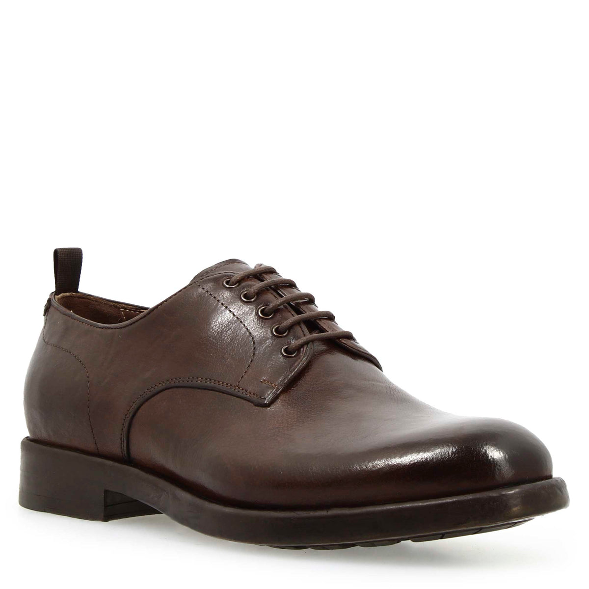 Derby da uomo moderna in pelle pregiata marrone scuro - LeonardoShoes