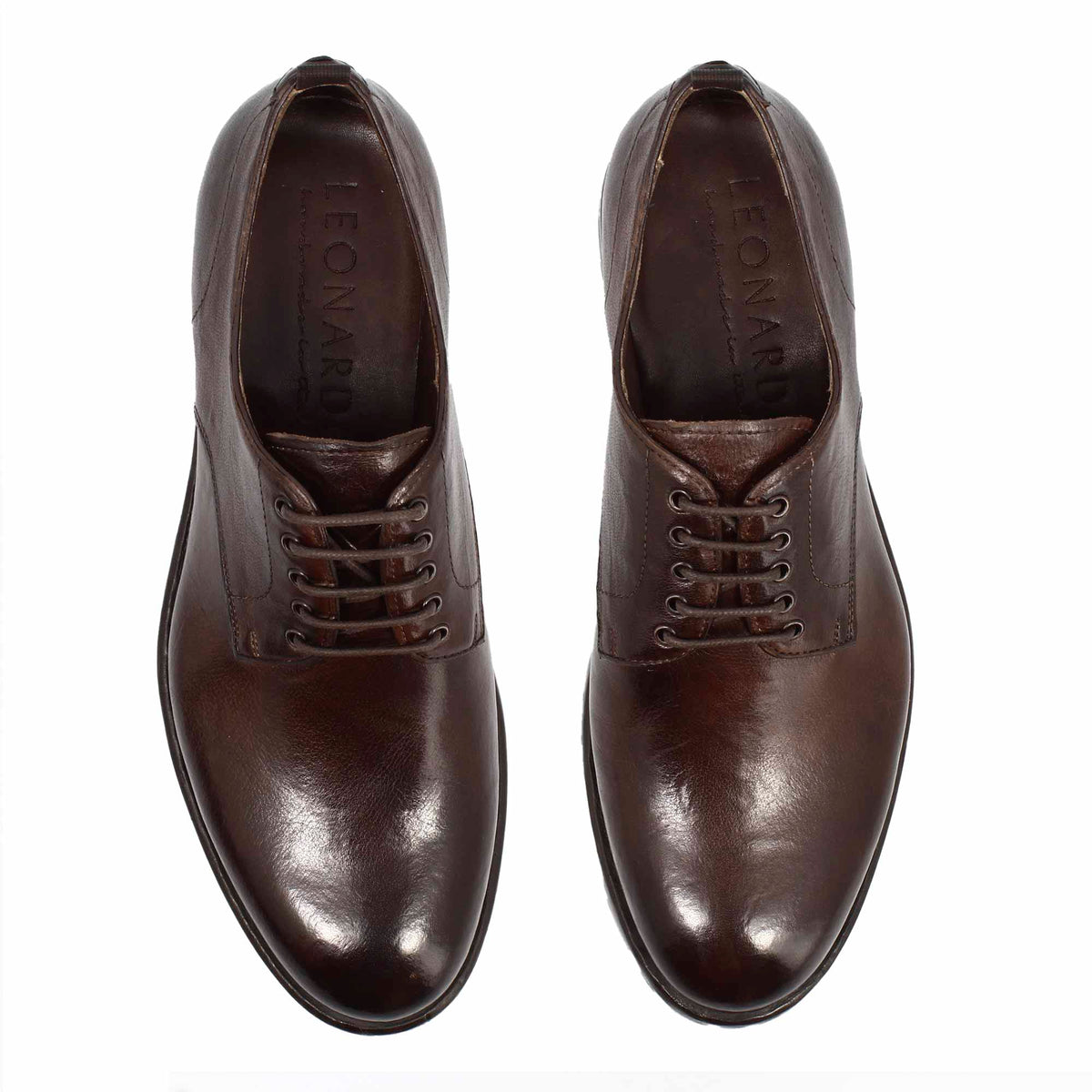 Derby da uomo moderna in pelle pregiata marrone scuro - LeonardoShoes