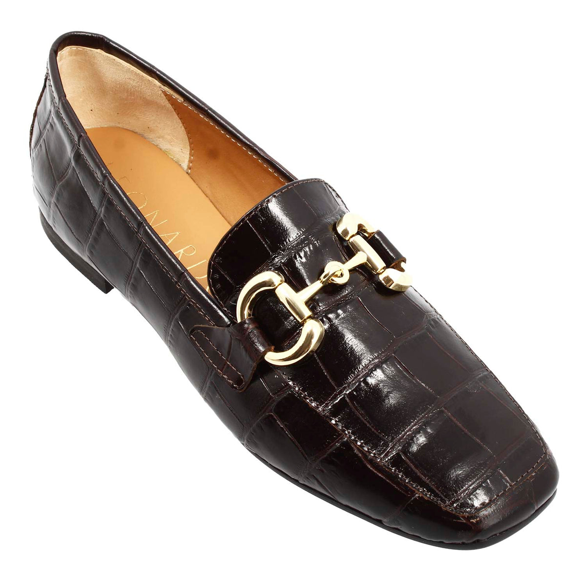 Mocassino artigianale da donna in pelle stampa cocco marrone - LeonardoShoes