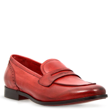 Mocassini da donna artigianali in pelle colore rosso - LeonardoShoes