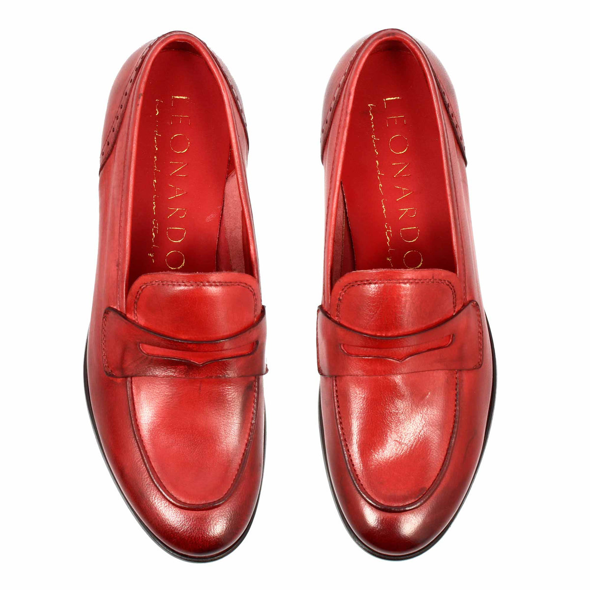 Mocassini da donna artigianali in pelle colore rosso - LeonardoShoes